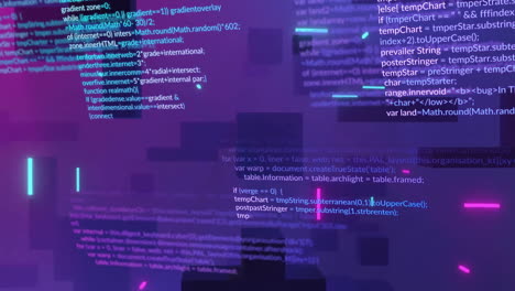 Animation of data processing over purple shapes