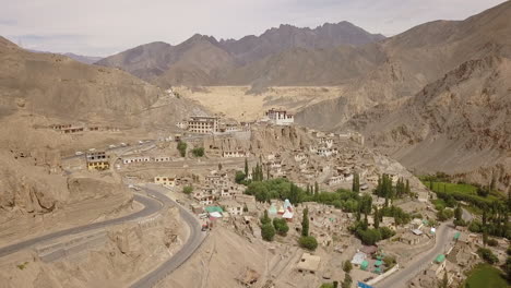 idyllic landscape of lamayuru village in monastery with mountain range at the background during daytime in lamayuru, ladakh india