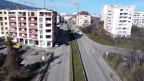 Drone-panning-over-Boulevard-Andrey-Lyapchev-in-Sofia,-Bulgaria