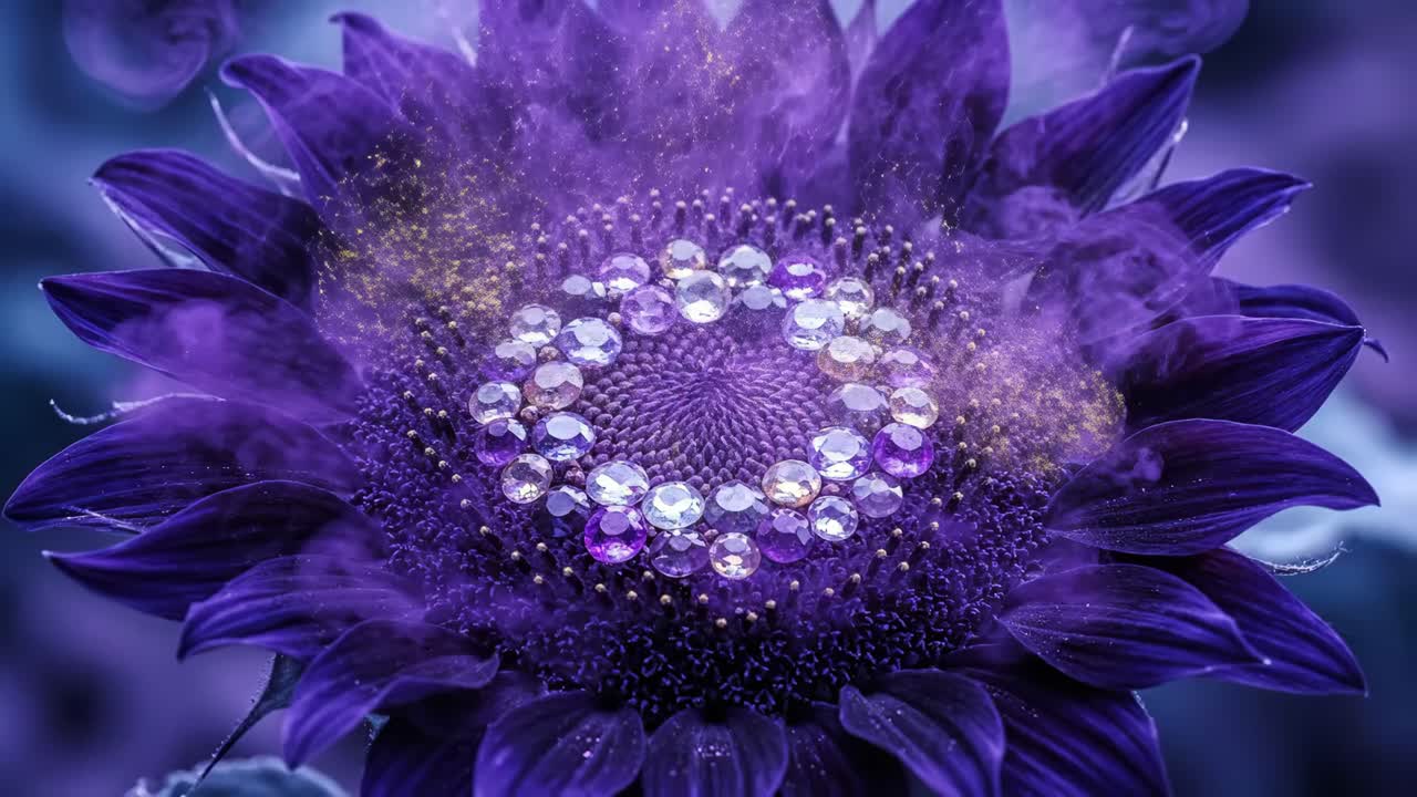 Purple Sunflower with Gems and Smoke