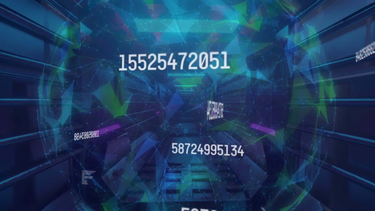 анимация чисел, обработка данных по земному шару на синем фоне.