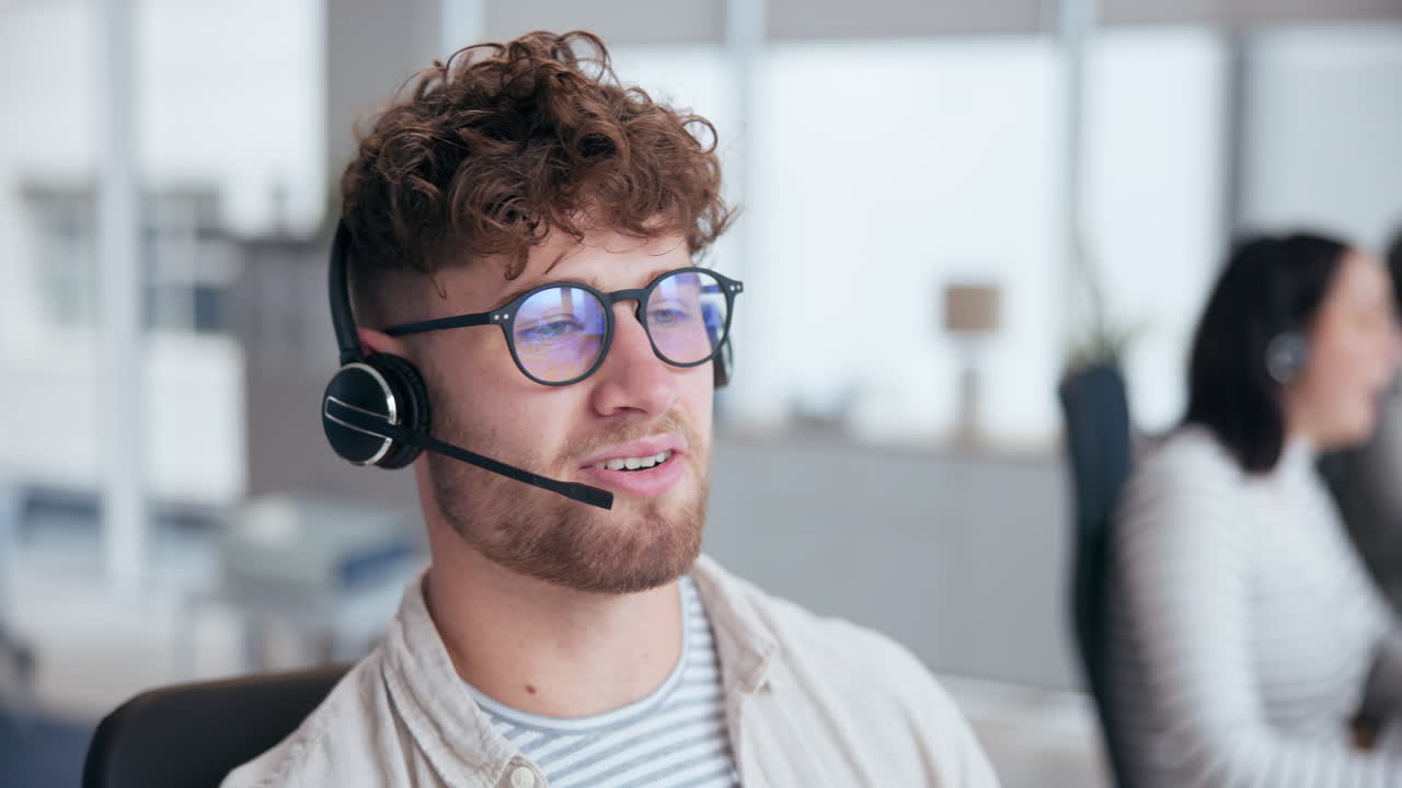 Customer service representative with headset