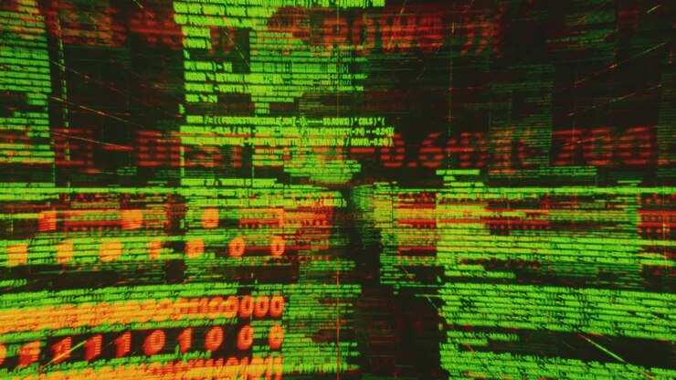 Flyvende ind i farverig, uendelig computerprogramkode, data. Visuel loop.