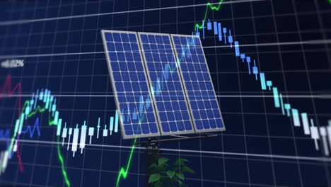 animación del procesamiento de datos financieros en paneles solares