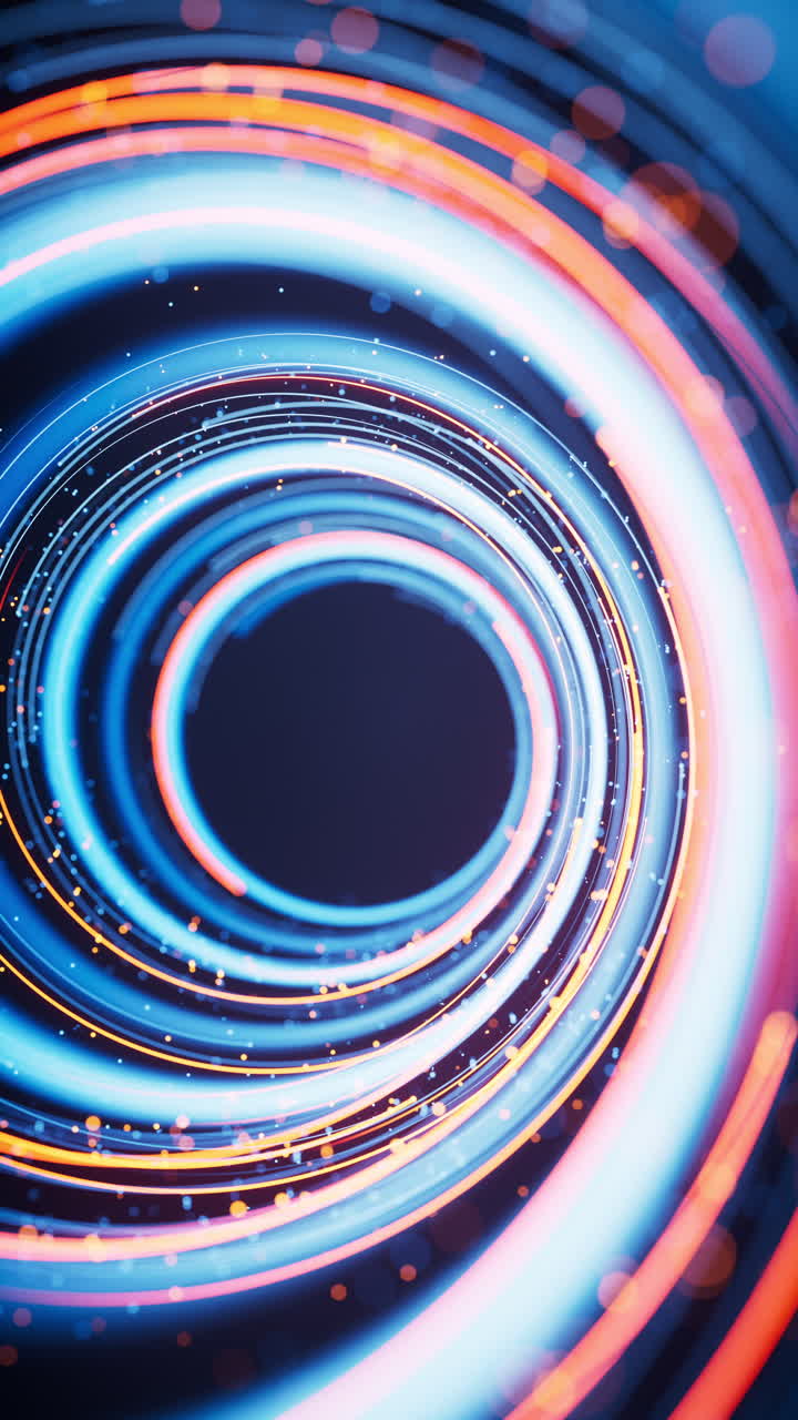 Rotating glowing vortex lines and particles background, 3d rendering.