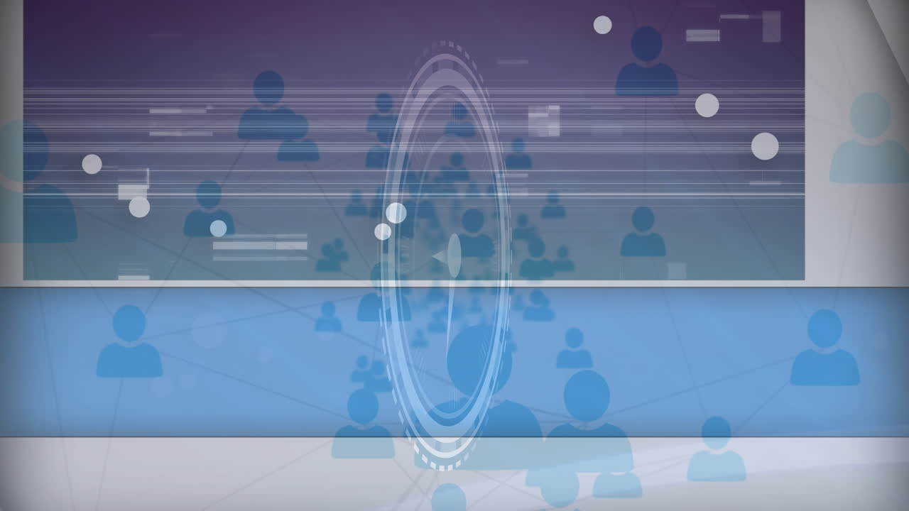 어두운 배경 위에 떨어지는 아이콘과 시계의 애니메이션