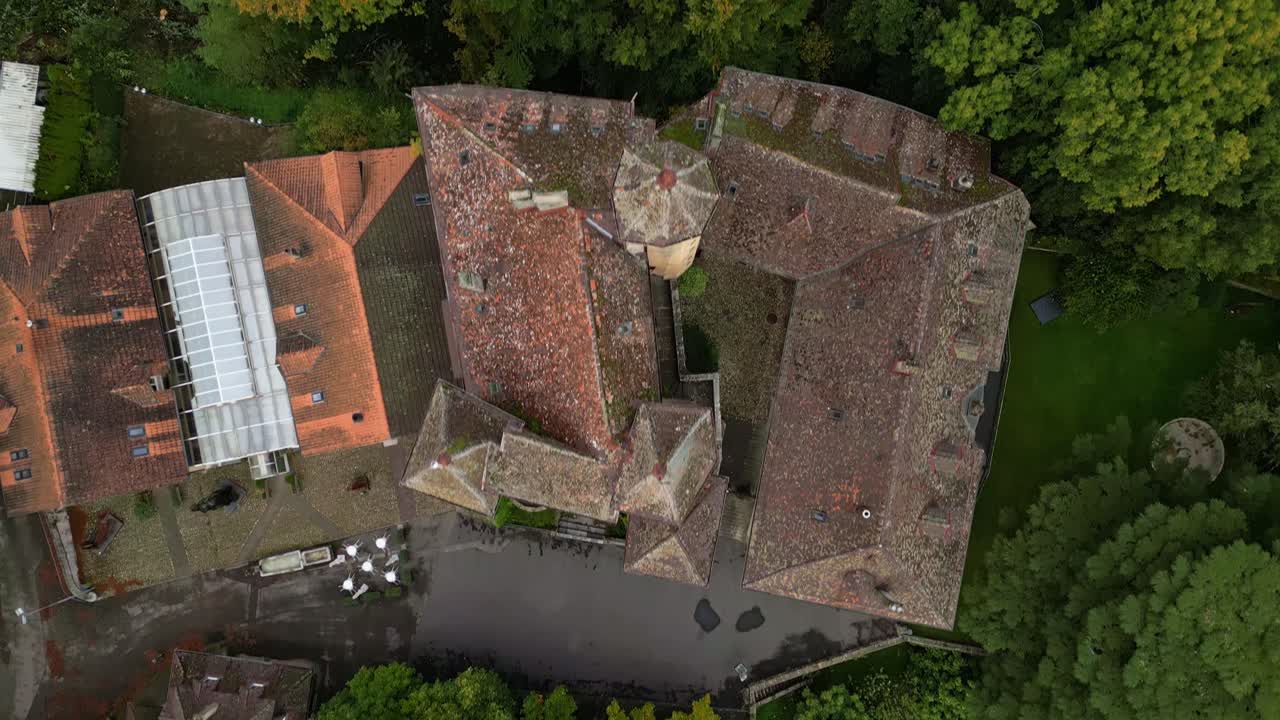 Bird's eye view of Vaumarcus Castle in Canton of Neuchatel Switzerland