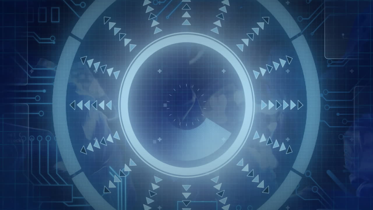 Interfaccia digitale con forme geometriche e motivi circolari nel design dell'animazione