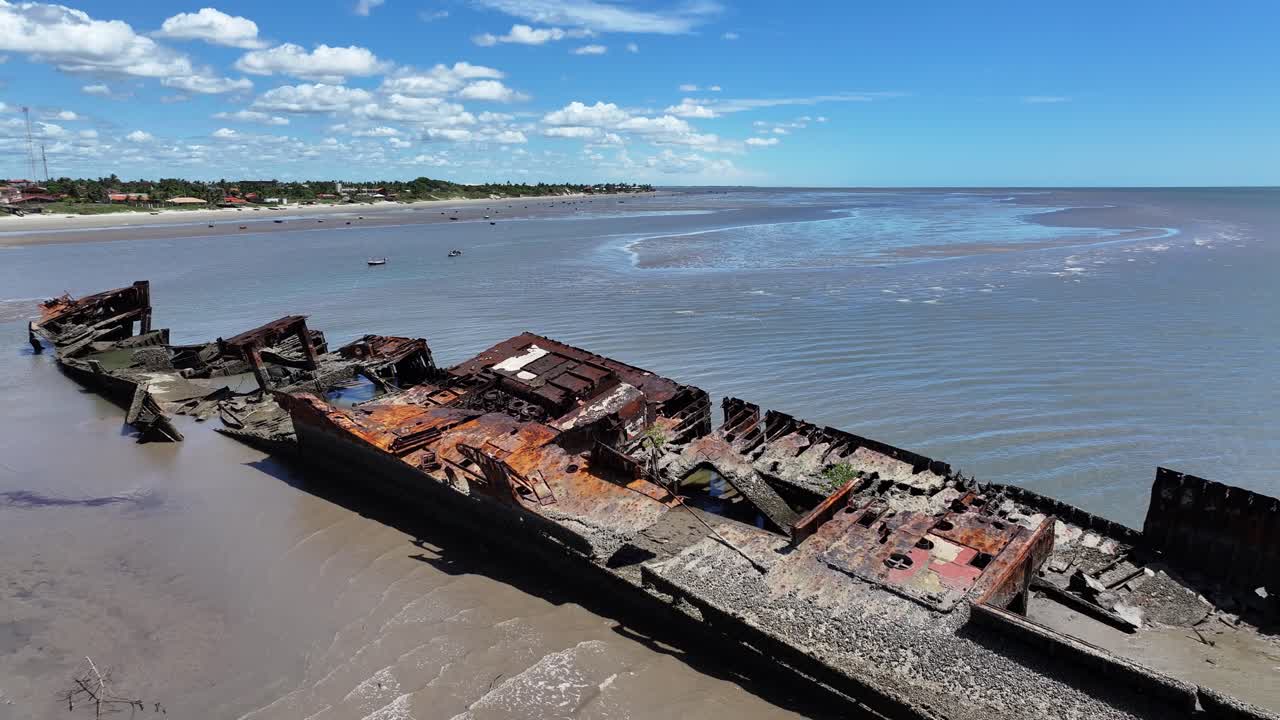 Famous Shipwreck At Tutoia In Maranhao Brazil. Beach Landscape. Nature Seascape. Travel Destination. Famous Shipwreck At Tutoia In Maranhao Brazil. Paradise Scenery