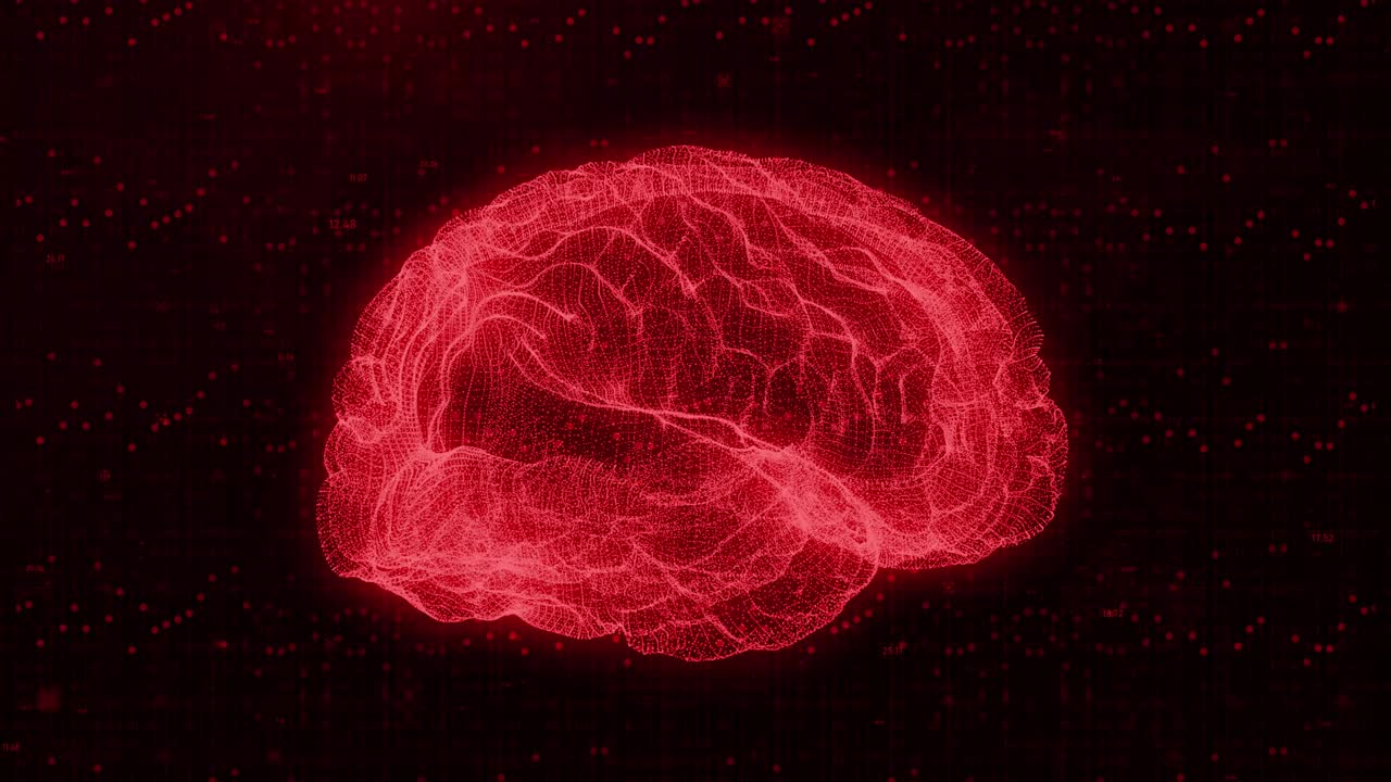 3D Technological Interface: Glowing Dashboard with Artificial Intelligence, Human Brain MRI Scan, and Network Data for Medical Research