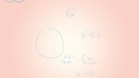 animación de ecuaciones y fórmulas matemáticas flotando contra un fondo de gradiente rosa
