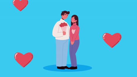 lovers couple with hearts animation