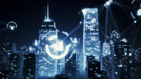 a glimpse into the future: digital connectivity and urban landscapes illuminated by technology in a modern cityscape