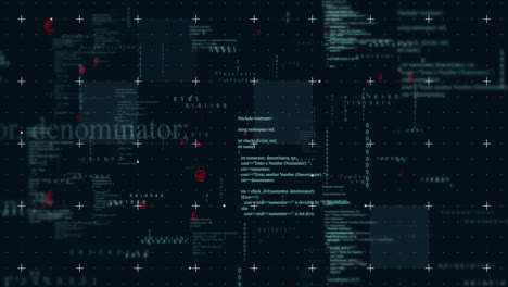 Animation-of-binary-and-text-data-processing-over-grid-on-black-background