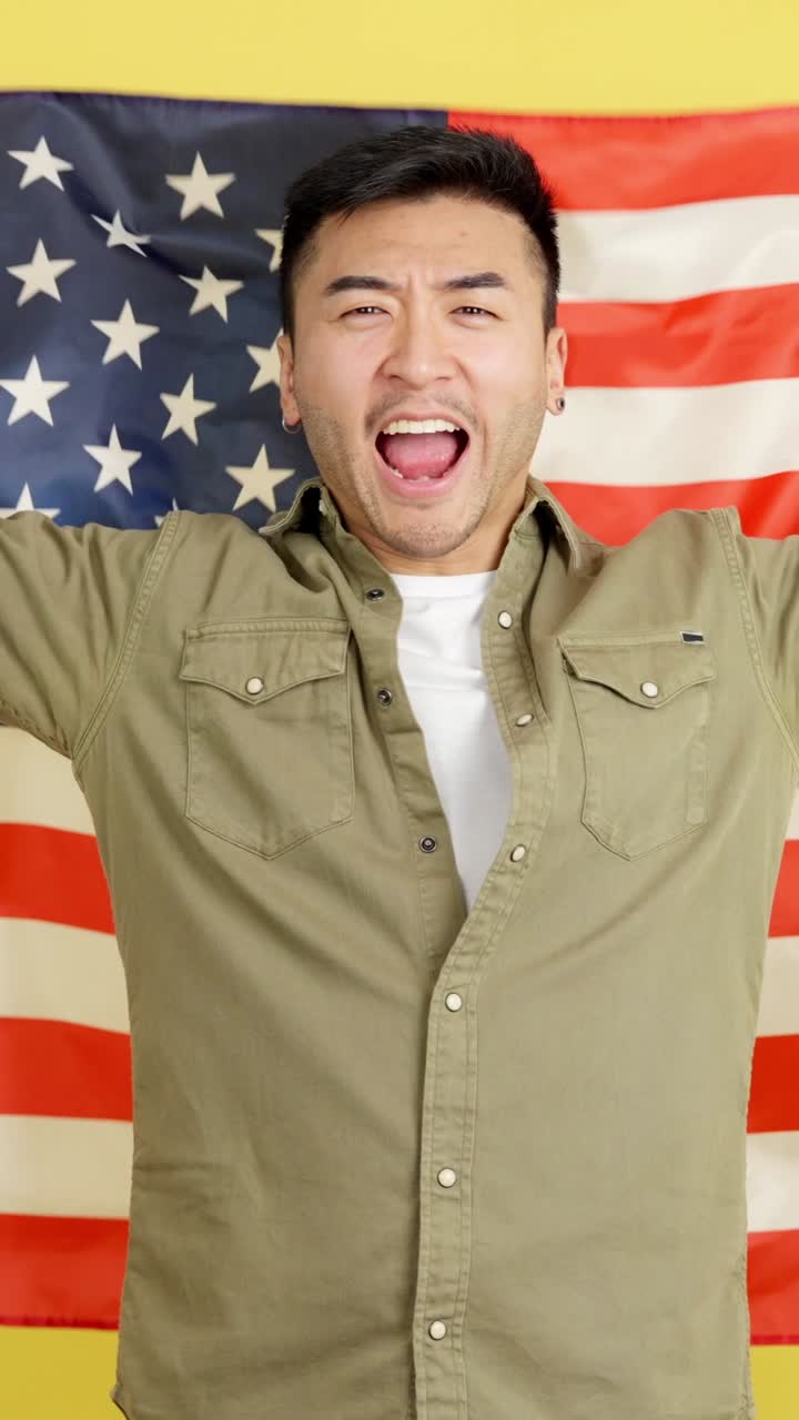 Man celebrating with American flag