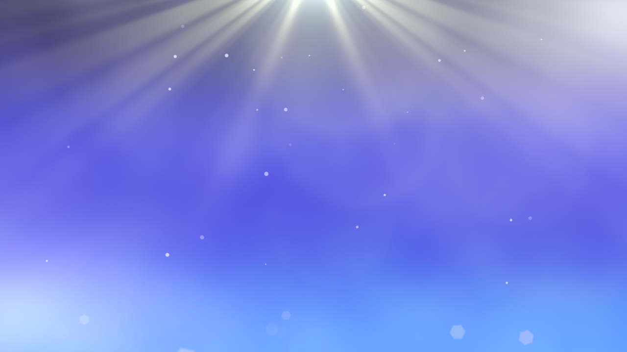 푸른 빛 배경에 흰색 입자와 광선