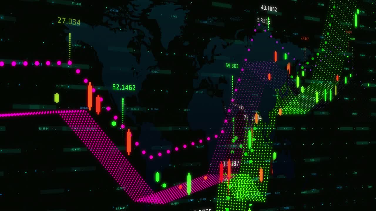 검은 바탕에 대한 금융 데이터 처리의 디지털 애니메이션