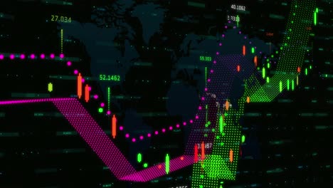 Digital-animation-of-financial-data-processing-against-black-background