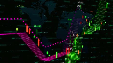 animación digital del procesamiento de datos financieros contra un fondo negro