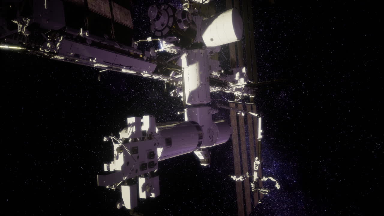 Esplorando la stazione spaziale internazionale in orbita attorno alla terra di notte