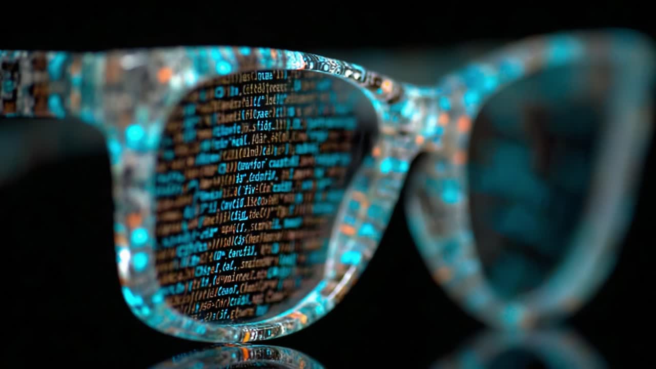 Innovative Glasses Displaying Futuristic Code: A Vision of Technology Blending Style and Functionality in the Digital Age