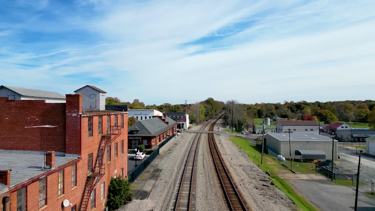 La linea ferroviaria vicino ad Appomattox in Virginia, vista dall'alto.
