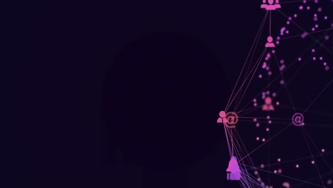 animación de la red de conexiones con iconos sobre fondo negro