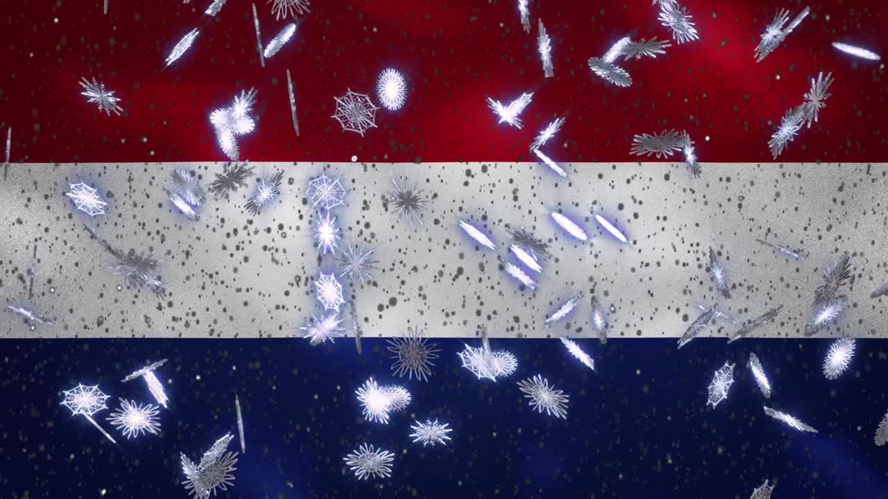 네덜란드 발을 흔들고 눈이 내리는 주기적 배경 크리스마스와 새해, 루프