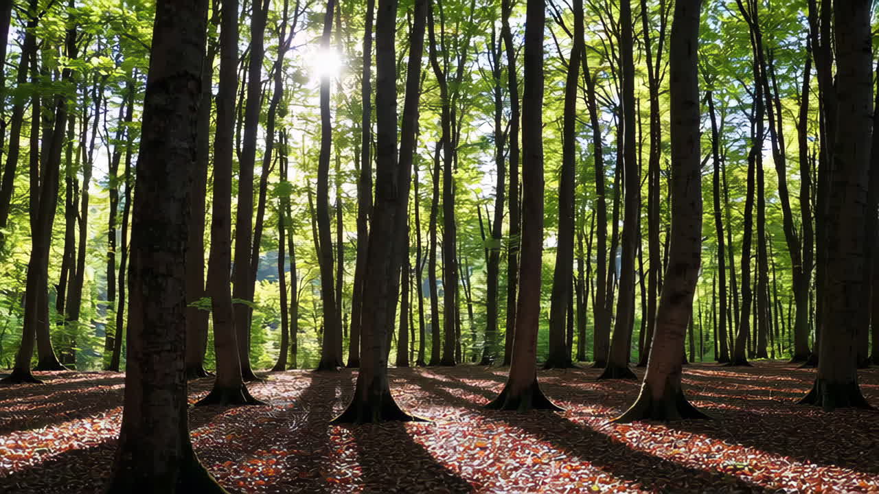 Sunlight filtering through a dense forest