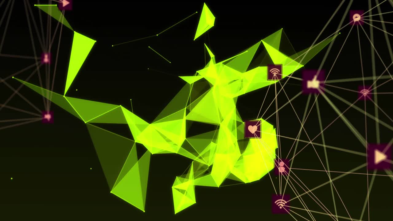 Animation of shapes and connections over black background