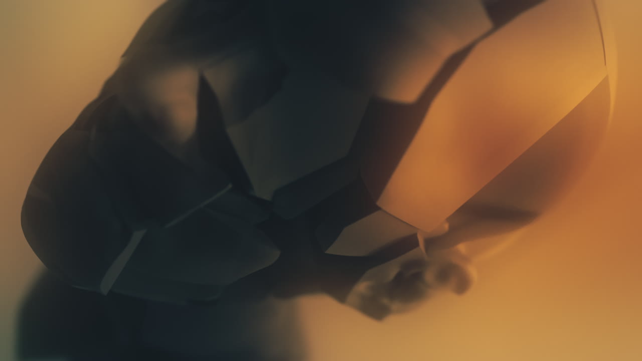 A crushed android head on a spike on the yellow background