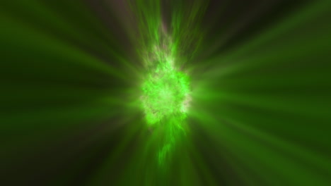 Green Energy Radiating Bright Glowing Light on Black Background. Abstract Illustration of Astronomical Magic Star Power. Plasma Ball Effect. Nuclear Power Radiation Imagery.