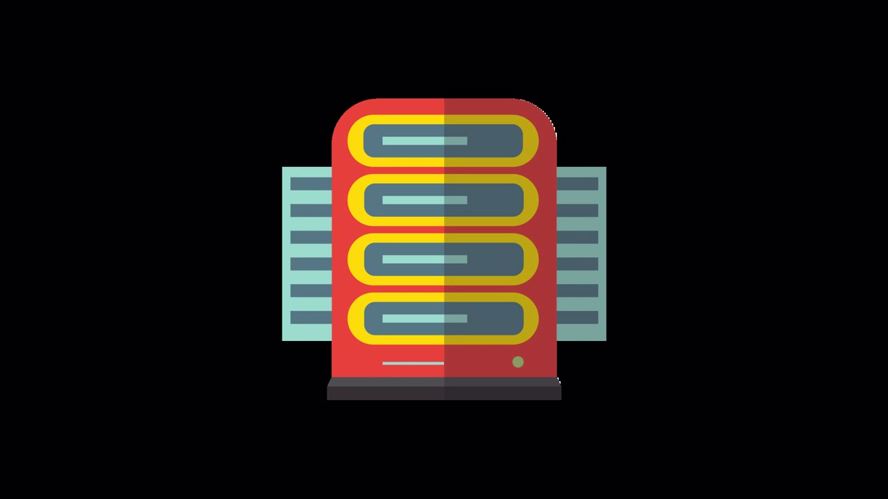Animated Flat Design Server Rack Building and Rotating