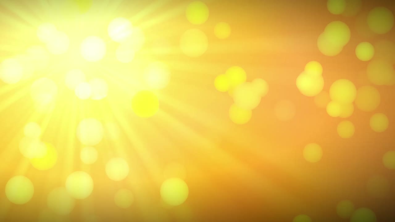 абстрактный желто-оранжевый фон с яркими бликами объектива в левом верхнем углу кадра и размытыми белыми огнями с эффектом боке 2d анимация