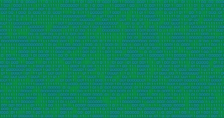 Animation of blue binary code changing on transparent background