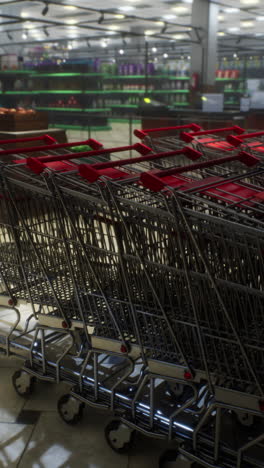 empty shopping carts in a grocery store