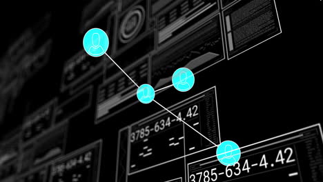 Animation-of-network-over-charts-and-graphs-processing-data-on-black-background