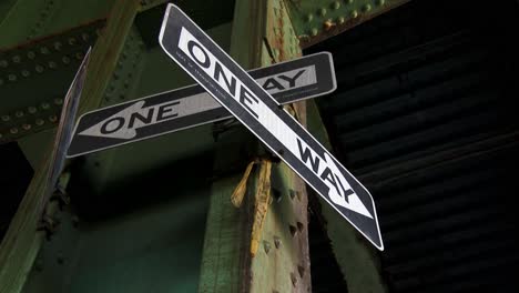 one way sign, brooklyn new, york city, 4k 60p daytime, under highway