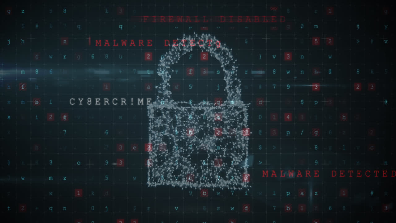 Animation of scanning, numbers and online security padlock