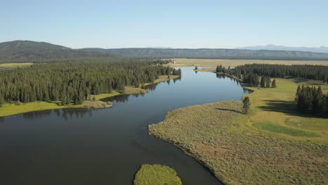 high fly over drone footage at henry's fork in southeastern idaho, usa