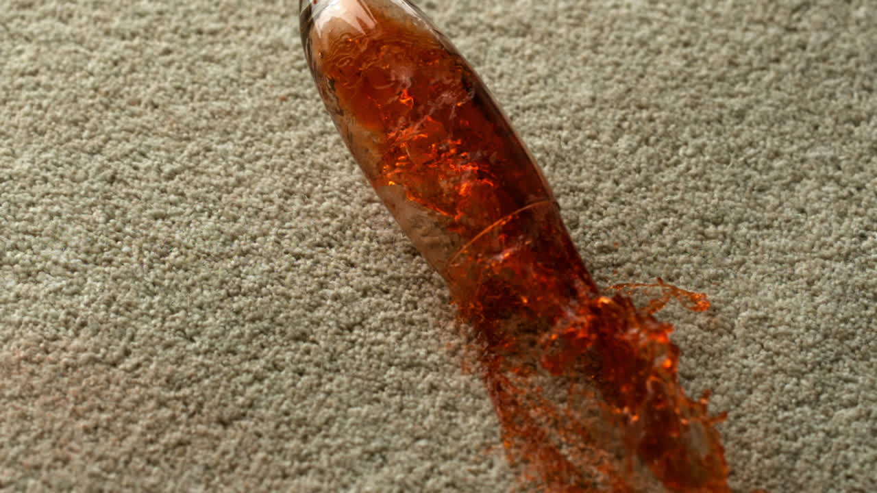 카에 흘러내린 레드 와인 한 잔