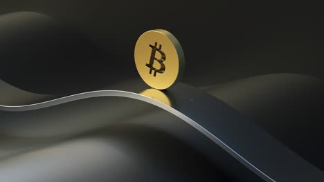 a loopable 3d render animation of golden bitcoin coin sliding
