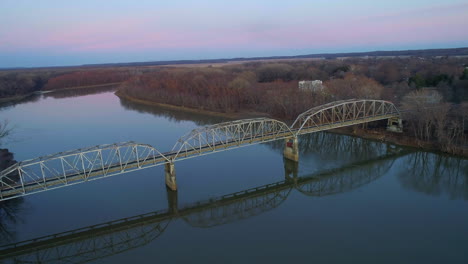 aerial view of new harmony bridge connecting white county, illinois and the city of new harmony, indiana