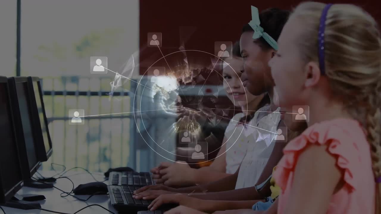 animación de la red de conexiones a través de escolares que utilizan computadoras