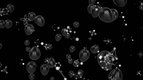 Animation-of-flying-black-balloons-and-moving-connections-over-black-background