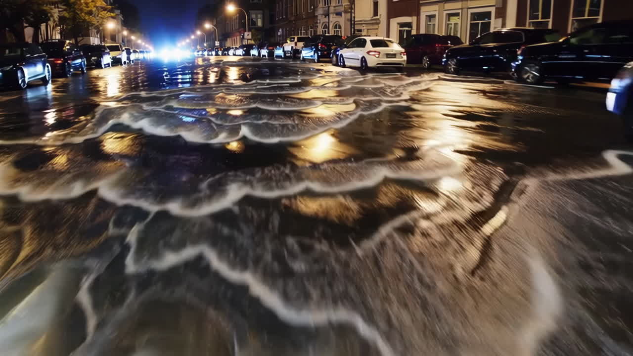 Flooded City Street at Night