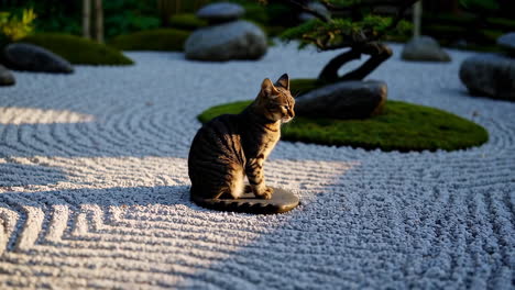 cat in a zen garden