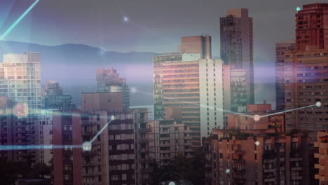 animación de redes de conexiones en el paisaje urbano