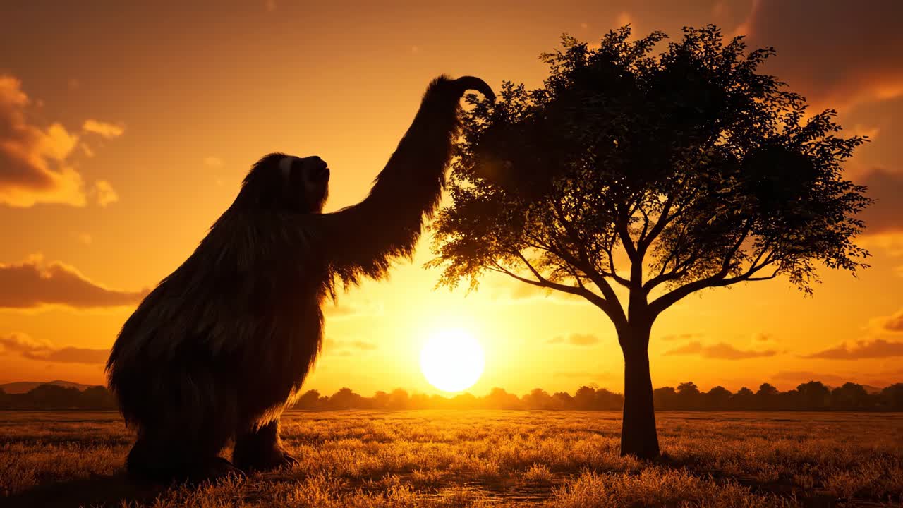 Sloth Reaching for a Tree at Sunset