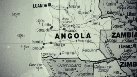 close-up of a map showing angola and surrounding african countries